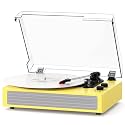 Yellow Bluetooth Record Player, 3-Speed Belt Drive Turntable