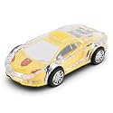 Yellow Car Model Speaker, Colorful LED Lights Stereo Sound with USB C Charging, Classic Design with Real Moving Wheels, USB TF Card AUX Input for Car Lovers