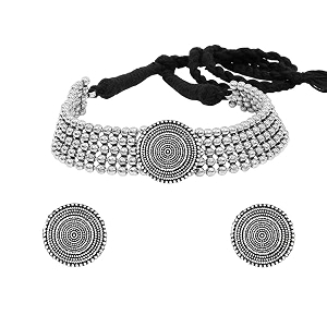 yellow chimes classic german silver oxidised jewellery set traditional choker necklace set for women and girls