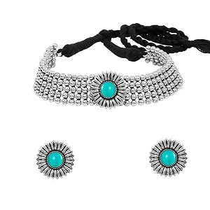 yellow chimes classic german silver oxidised jewellery set traditional choker necklace set for women and girls