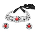 Yellow Chimes Classic German Silver Oxidised Jewellery Set Traditional Choker Necklace Set for Women and Girls