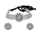 Yellow Chimes Classic German Silver Oxidised Jewellery Set Traditional Choker Necklace Set for Women and Girls
