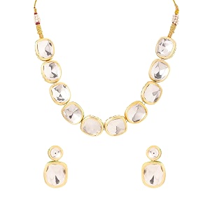 yellow chimes jewellery set for women and girls traditional kundan necklace set gold plated kundan choker necklace set  birthday gift for girls and women anniversary gift for wife