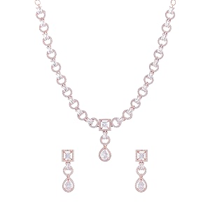 yellow chimes jewellery set for women and girls traditional american diamond jewellery set  rosegold plated ad necklace set for women  birthday anniversary gift for girls amp women