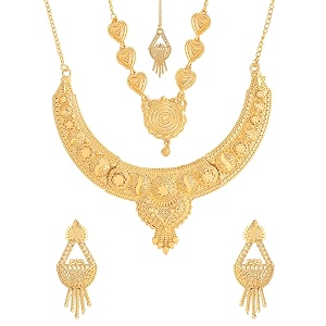 yellow chimes jewellery set for women and girls one gram gold jewellery set for women  gold plated bridal choker necklace set  birthday gift for girls amp women anniversary gift for wife