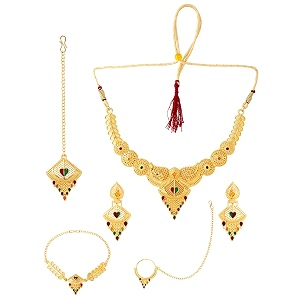 yellow chimes jewellery set for women and girls one gram gold jewellery set for women  gold plated bridal choker necklace set  birthday gift for girls amp women anniversary gift for wife