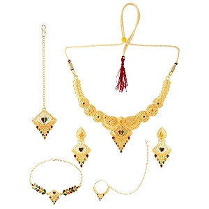 yellow chimes jewellery set for women and girls one gram gold jewellery set for women  gold plated bridal choker necklace set  birthday gift for girls amp women anniversary gift for wife