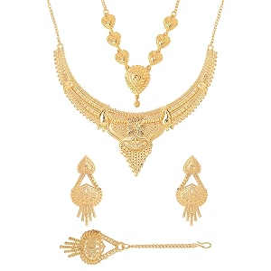 yellow chimes jewellery set for women and girls one gram gold jewellery set for women  gold plated bridal choker necklace set  birthday gift for girls amp women anniversary gift for wife