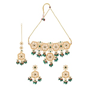 yellow chimes jewellery set for women and girls traditional kundan necklace set gold plated kundan choker necklace set  birthday gift for girls and women anniversary gift for wife