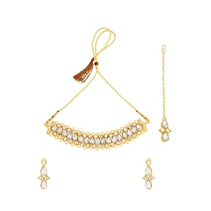 yellow chimes jewellery set for women and girls traditional kundan necklace set gold plated kundan choker necklace set  birthday gift for girls and women anniversary gift for wife