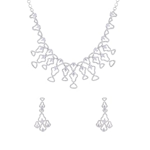 yellow chimes jewellery set for womens adamerican diamond studded crystal necklace set with earrings for women and girls