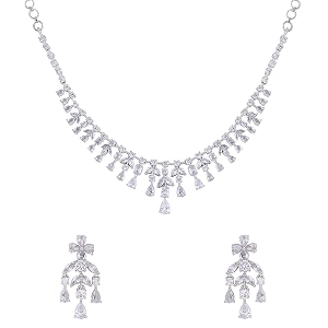 yellow chimes jewellery set for womens adamerican diamond studded crystal necklace set with earrings for women and girls