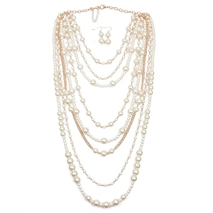 yellow chimes latest fashion golden white crystal pearls multilayer long pearl choker necklace set with earrings jewellery set for women amp girls