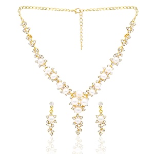 yellow chimes latest fashion golden white crystal pearls multilayer long pearl choker necklace set with earrings jewellery set for women amp girls