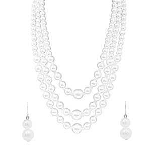 yellow chimes latest fashion golden white crystal pearls multilayer long pearl choker necklace set with earrings jewellery set for women amp girls