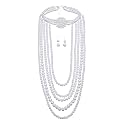 Yellow Chimes Latest Fashion Golden White Crystal Pearls Multilayer Long Pearl Choker Necklace Set with Earrings Jewellery Set for Women &amp; Girls