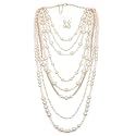 Yellow Chimes Latest Fashion Golden White Crystal Pearls Multilayer Long Pearl Choker Necklace Set with Earrings Jewellery Set for Women &amp; Girls