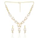 Yellow Chimes Latest Fashion Golden White Crystal Pearls Multilayer Long Pearl Choker Necklace Set with Earrings Jewellery Set for Women &amp; Girls