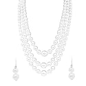 Yellow Chimes Latest Fashion Golden White Crystal Pearls Multilayer Long Pearl Choker Necklace Set with Earrings Jewellery Set for Women & Girls