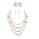 Yellow Chimes Latest Fashion Golden White Crystal Pearls Multilayer Long Pearl Choker Necklace Set with Earrings Jewellery Set for Women & Girls
