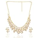 Yellow Chimes Latest Fashion Golden White Crystal Pearls Multilayer Long Pearl Choker Necklace Set with Earrings Jewellery Set for Women &amp; Girls