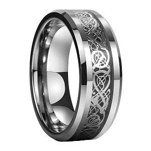 yellow chimes rings for men dragon celtic inlay polish finish silver base titanium steel ring for men and boys