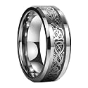 Yellow Chimes Rings for Men Dragon Celtic Inlay Polish Finish Silver Base Titanium Steel Ring for Men and Boys.