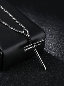yellow chimes stainless steel classic black holy cross 24 link chain pendant for men and women stainless steel pendant