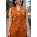 Yellow Embroidered Co-Ord Set Sleeveless Vest with