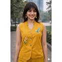 Yellow Embroidered Co-Ord Set Sleeveless Vest with