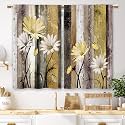 Yellow Farmhouse Daisy Kitchen Curtains Wooden Flower Small Short Cafe Window Curtains Rustic Floral Butterfly Country Barn Bathroom Drapes Treatment Tier Curtains 2 Panels (27.5x39 Inch)