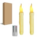 Yellow Flameless Short Taper Candles, Real Wax Hand Dipped LED Battery Operated with Remote, Flickering Flame Lights for Party Home Décor, 6.7 Inch Primitive Flameless Candles, 2PCS
