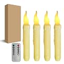 Yellow Flameless Short Taper Candles, Real Wax Hand Dipped LED Battery Operated with Remote, Flickering Flame Lights for Festival Home Décor, 6.7 Inch Primitive Flameless Candles, 4PCS