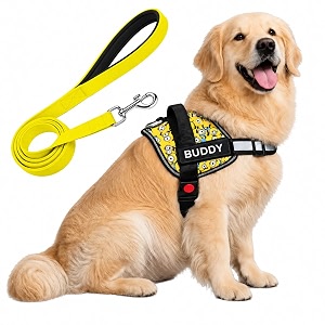Yellow Fun Print Dog Vest Harness with