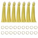 4.3''Yellow Leather Tassels 12Pcs with Gold Caps for Keychains