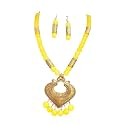 Yellow Pearl Beads Heart-Shaped Pendant Set with Earrings for Girls