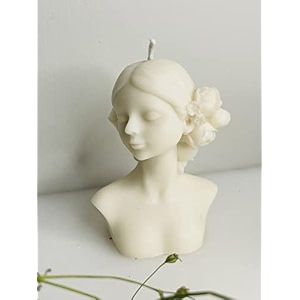 flower head lady sculpture women candle  off white color  vanilla scented  100 soy wax 125gm