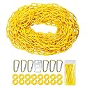 Yellow Plastic Chain - 32 50 65 Feet Plastic Safety Barrier Chain for Crowd Control, Parking Barrier and Delineator Post with Base - Safety Security Chain with Accessories