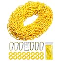 Yellow Plastic Chain - 50 32 65 Feet Plastic Safety Barrier Chain for Crowd Control, Parking Barrier and Delineator Post with Base - Safety Security Chain with Accessories