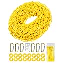 Yellow Plastic Chain - 65 32 50 Feet Plastic Safety Barrier Chain for Crowd Control, Parking Barrier and Delineator Post with Base - Safety Security Chain with Accessories