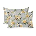 Yellow Rose Satin Pillowcases King Size Set of 2 Cooling Vintage Country Botanical Floral Vines Silk Pillow Cases for Hair and Skin Smooth Soft Zippered Throw Pillow Covers for Women Men 20"x36"