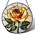 Yellow Rose Stained Glass Window Hanging Suncatcher Gifts for Women 7.8"