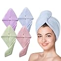 Yellow Weaves 4 Pcs Microfiber Hair Towel Wrap for Women Super Absorbent Head Towel Wrap for Ladies Hair Turban Quick Drying Microfiber Towel for Hair Salon Quality Hair Dry Cap (Multicolor)