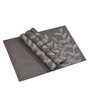 yellow weaves pvc rectangular dining table placemats set of 4 - beige