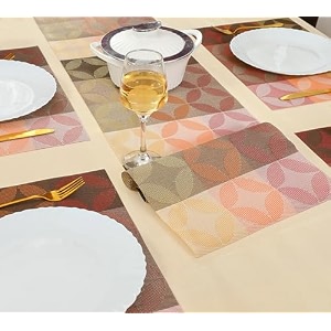 yellow weaves 4 pvc dining table placemats with 1 runner 30 x 135 cm set of 5 - beige