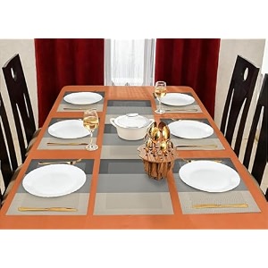 yellow weaves 6 pvc dining table placemats with 1 runner 30 x 135 cm set of 7 - grey border