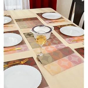 yellow weaves 6 pvc dining table placemats with 1 runner 30 x 135 cm set of 7 - beige