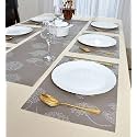Yellow Weaves 6 PVC Dining Table Placemats with 1 Runner (30 X 135 CM), Set of 7 - Beige