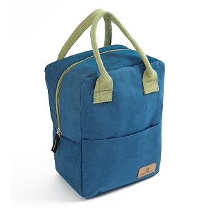 yellow weaves 100 cotton canvas lunch bag reusable and washable eco-friendly lunch bag leakproof keeps hot amp cold for men women kids office picnic school big size - blue 1 liters