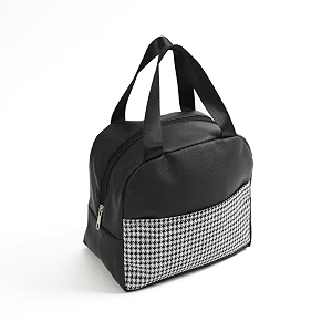 yellow weaves insulated travel lunchtiffinstorage bag for office college amp school polyester regular size checkered black 8 liters
